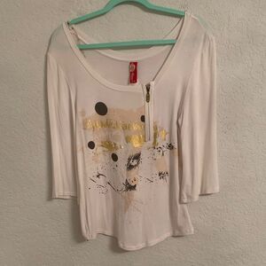 Apple Bottoms White and Gold 3/4 Sleeve Zipper Back Women's Top Size XL